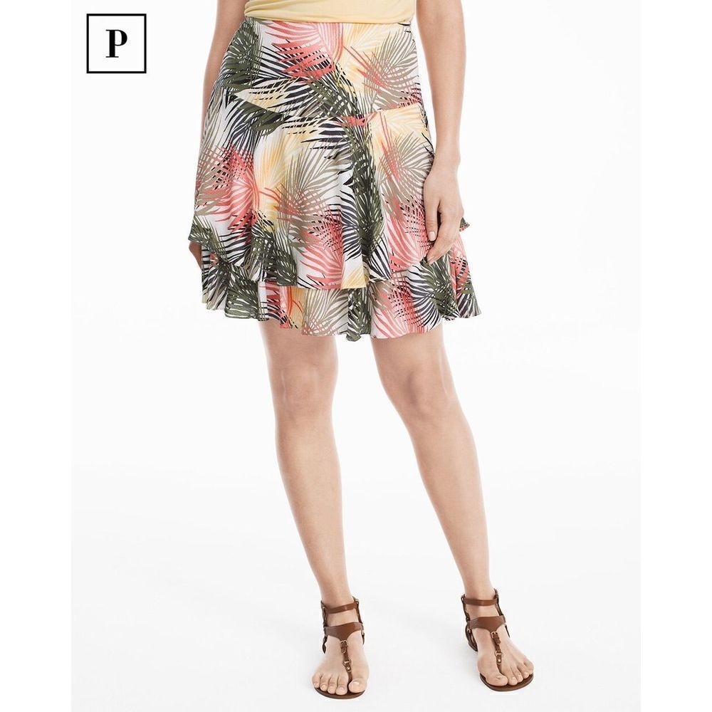 White House Black Market Soft Tiered Palm Print Skirt